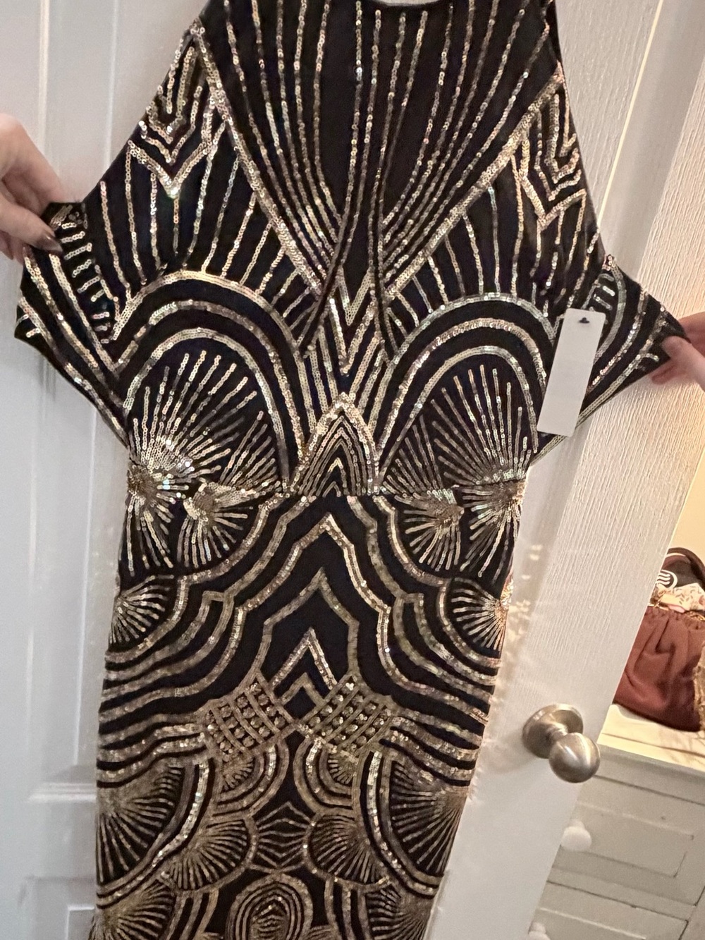 NWT Art deco inspired Black & Gold Sequin Evening Dress - Elegant Party Dress
